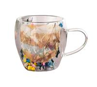 Tasses à Double Paroi En Verre De Fleurs,Tasse En Verre À Double Paroi De Fleurs Séchées - Tasses à café en verre transparent avec poignée - Tasse transparente en forme de au lait avec poignées pour l