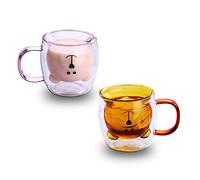 Tasses à double paroi en verre - Motif ours - Pour café, lait, bière, Saint-Valentin, anniversaire