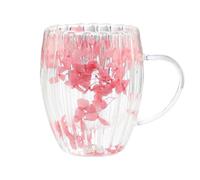 Tasses à en verre à double paroi avec poignée - Motif fleurs séchées - 300 ml - Résistantes à la chaleur - Pour, thé, lait, jus, crème glacée, boissons chaudes et froides