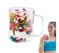 Tasses à expresso à double paroi en verre résistant à la chaleur avec motif fleur séchée, résistante à la chaleur pour boissons chaudes et froides