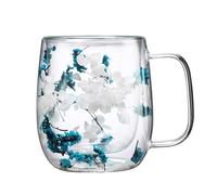 Tasses à fleurs séchées, tasse à thé en verre à fleurs séchées | Tasse en verre avec motif de fleurs séchées pour café | Tasse à café sèche résistante à la chaleur de la tasse à fleurs d'art double
