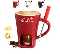 Tasses à Fondue en Céramique avec Fourchette - Coupelle à Fondue au Fromage de 130ml pour Fondre Chocolat Chaud à Domicile, Chauffe-Fondues avec Bougie, Mug Chauffant pour Bonbons, Snacks