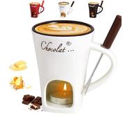 Tasses à Fondue en Céramique avec Fourchette - Coupelle à Fondue au Fromage de 130ml pour Fondre Chocolat Chaud à Domicile, Chauffe-Fondues avec Bougie, Mug Chauffant pour Bonbons, Snacks