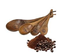 Tasses à mesurer en bois - Cuillère à vaisselle en bois de hêtre, outil de cuisine rustique, équipement de café de ferme | Ensemble de pots d'assaisonnement pour haricots, sucre, sel, accessoires pour