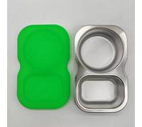 Tasses à sauce en acier inoxydable avec support pour bol et assiette - Tasse à collation à double grille pour frites et trempettes - Ensemble de service extérieur 14 x 8,5 cm (vert)