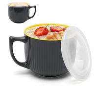 Tasses à soupe avec anse - Bol à soupe avec couvercle - 900 ml - En céramique - Pour micro-ondes - Bol à soupe - Bol à ramen - Grand bol à pâtes instantanées - Gris