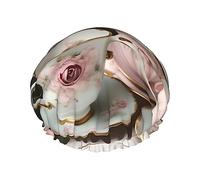 Tasses à thé avec roses - Bonnet de douche pour femme - Léger et réutilisable - Double couche imperméable - Anti-fuite.