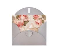 Tasses à thé avec roses - Imprimé romantique - Papier nacré - Carte de vœux horizontale - Pour cartes d'anniversaire et toutes les occasions - Gris