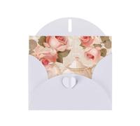 Tasses à thé avec roses - Imprimé romantique - Papier nacré - Carte de vœux horizontale - Pour cartes d'anniversaire et toutes les occasions - Blanc
