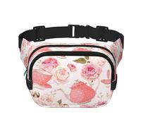 Tasses à thé avec roses - Imprimé shabby romantique - Unisexe - Carré - Double couche - Sac banane tendance - Sac banane pour voyage et entraînement, noir, One Size