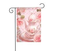 Tasses à thé avec roses romantique shabby drapeau de jardin de Pâques drapeaux de jardin de printemps drapeau de jardin de la Saint-Patrick décoration extérieure 12 pouces x 18 pouces vertical double