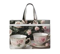 Tasses à thé avec roses romantiques 26 x 38,1 cm, sac à main, 2 poches zippées, grande capacité pour les dossiers - Idéal pour le bricolage et le travail, Stu