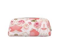 Tasses à thé avec roses romantiques shabby cuir fermeture éclair tridimensionnelle trousse à crayons simple et élégante, tendance et pratique, doré, Taille unique, Cartable