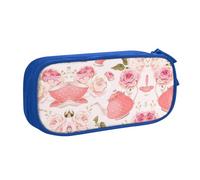 Tasses à thé avec roses romantiques shabby grande capacité double couche trousse à crayons personnalisable en tissu polyester imprimé complet organisateur école bureau voyage maquillage pochette, bleu
