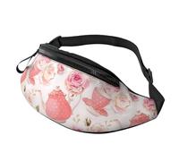 Tasses à thé avec roses romantiques style shabby imprimé sac banane pour voyage, randonnée, cyclisme et course à pied, festival, rangement d'équipement, lot unisexe