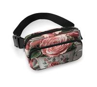 Tasses à thé avec roses - Sac banane romantique pour homme et femme - Sac banane réglable - Style décontracté - Pour voyage, sport, randonnée, blanc, 20,1 x 13 cm, blanc, 7.9x5.1inches