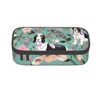 Tasses à thé avec roses - Sac de rangement romantique pour bureau d'affaires, trousse à crayons, trousse à crayons, trousse de maquillage, sac à cosmétiques, Sweet Basset Hound Florals, One Size