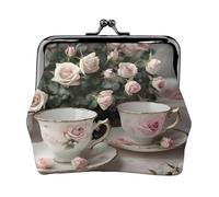 Tasses à thé avec roses - Style shabby romantique - Porte-monnaie pour femme - Petit porte-monnaie pour carte de crédit, carte d'identité, clé, noir, One Size, Vintage