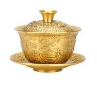 Tasses à thé Chinoises, Bol à thé à Motif Fortune, Service à thé en Laiton de 300ML avec Couvercle et Soucoupe, 3 Pièces
