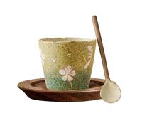 Tasses à thé en céramique rouge avec silex vert pour boire du thé à la maison - Tasse + plat + cuillère [Lite]