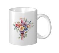 Tasses à thé en porcelaine à motif de croix florale de 11 oz, tasse à café classique à motif floral et chrétien, peut boire chaud et froid pendant une longue période, parfaite pour le moka, le thé, le