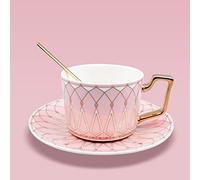 Tasses à thé et à café - 209,8 g en porcelaine anglaise - Belle tasse à thé émaillée mate avec soucoupe et cuillère - Rose