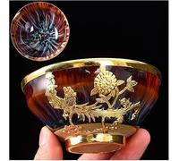 Tasses à Thé Jianzhan Or Incrusté Dragon Et Phoenix Dégradé Glaçure Motif Tasse à Thé Bol, Bol Forme Tasse à Thé Kung Fu, Sélection De Cadeaux, Phoenix, 110ml/3.9oz