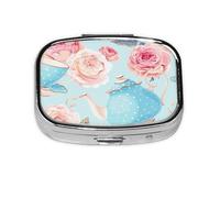 Tasses à théière vintage en forme de fleurs et roses, boîte à pilules Meta à 2 compartiments, organiseur portable, boîte à pilules rectangulaire, 1511 compartiments