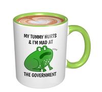 Tasses amusantes pour femme et adulte - Cadeau d'anniversaire grenouille mignonne avec inscription « My Tummy Hurts and I'm Mad at The Government » - 325 ml - Vert