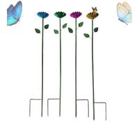 Tasses d'arrosage des abeilles pour jardin, bol de bain papillon avec motif floral, sculpture colorée en métal sur piquet