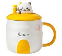 Tasses De Latte À Lait En Céramique Petit-Déjeuner Avec Couvercle, Idéale Pour Les Couples, Les Filles Et Les Enfants, Idéale Pour Le Micro-Ondes - Orange (Avec Couvercle Et Cuillère) - 401-500 Ml