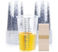 Tasses de Mélange de Peinture Verre Doseur 1000ML Kit de 20 Gobelets Doseurs Plastique avec Échelle Clair e Barre d'agitation pour Laboratoire Voiture Artisanat Moulage Peinture Bricolage Résine Époxy