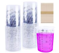 Tasses de Mélange de Peinture Verre Doseur 600ML Kit de 50 Gobelets Doseurs Plastique avec Échelle Clair e Barre d'agitation pour Laboratoire Voiture Artisanat Moulage Peinture Bricolage Résine Époxy