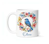 Tasses De Petit Déjeuner Personnalisée Tasse Couronne De Fleurs Blanches Avec Un Oiseau Mignon, Thème Animalier Humour Tasses À Café Pour Décorer Homme Femme 330Ml