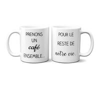 Tasses Deux Mugs Cadeau de Mariage Couple "Prenons un Café Ensemble" Original Fiançailles Saint Valentin Romantique