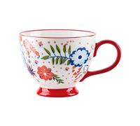 Tasses en céramique à motif floral peintes à la main 15 OZ, grandes tasses pour le lait, le café, le cappuccino, le thé, le cacao, les tasses de petit-déjeuner à l'avoine (Fleur rouge)