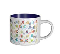 Tasses en céramique de grande capacité avec impression alphabet animal, tasses polyvalentes pour café, thé, faciles à tenir, parfaites pour les espaces de travail
