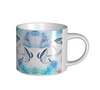 Tasses en céramique de grande capacité avec impression baleine de mer et méduse, tasses polyvalentes pour café, thé, faciles à tenir, parfaites pour les espaces de travail