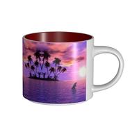 Tasses en céramique de grande capacité avec impression dauphins coucher de soleil, tasses polyvalentes pour café, thé, faciles à tenir, parfaites pour les espaces de travail