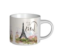 Tasses en céramique de grande capacité avec impression Tour Eiffel, tasses polyvalentes pour café, thé, faciles à tenir, parfaites pour les espaces de travail