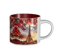 Tasses en céramique de grande capacité Motif Tour Eiffel de Paris avec feuilles d'automne pour café, thé, facile à tenir, parfaites pour les espaces de travail