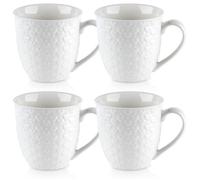 Tasses en céramique - Orion - 580 ml - Blanc - 4 pièces - Décor cœur - Micro-ondes - Lave-vaisselle