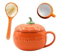 Tasses en forme de citrouille avec couvercle | Tasses de citrouille en céramique avec couvercle - Tasse à café Halloween pour décorations d'automne, cappuccino, lait, céréales, yaourt, micro-ondes