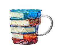 Tasses en forme de livre peint pour les amateurs de livres - Tasse 3D empilée en verre teinté - Tasse de lecture fantaisie avec poignée - Pour les amateurs de livres - Tasse amusante pour le lait, les