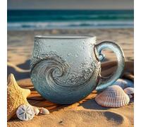 Tasses En Verre - 300 Ml De Tasse De Café À Thème Océan Artisanal | Tasse De Vague De Verr De Mer Avec Poignée | Wave Design Glass Cup, Thème De Plage En Verre Pour Le Thé, Le Café, Les Plages