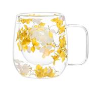 Tasses en verre à double isolation thermique | Fleurs séchées - Tasse à thé isotherme double couche en verre transparent avec poignée pour , cappuccino, latte 200 ml
