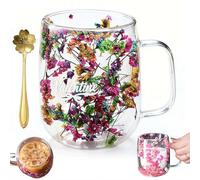 Tasses en verre à double paroi - 450 ml - Verre transparent à double couche avec fleurs séchées, tasses à café et thé isothermes avec poignée - Tasse à boisson résistante à la chaleur | Latte, jus