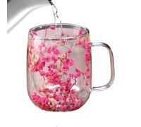 Tasses En Verre À Double Paroi - Tasse En Verre Isotherme À Décor De Fleurs Séchées, Tasse À Fleurs Transparentes, Récipient À Boire À Double Paroi, Poignée Confortable, Verres À Thé Élégants À L'inté