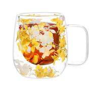 Tasses en verre à double paroi, tasses à café en verre à double paroi, tasses à thé isolées fleurs séchées - Tasse à isolation thermique transparente, tasses à thé isolées à double couche avec poignée
