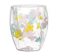 Tasses en verre à double paroi - verres thermiques transparents avec couche isolante, tasses à thé élégantes avec motif de fleurs, verre macchiato latte | 350 ml élégant avec une structure résistante